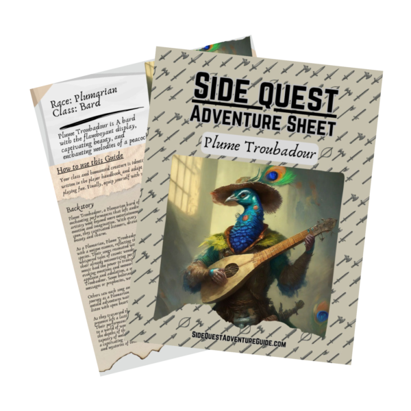 Plume Troubadour Bard - Side Quest Adventure Sheet